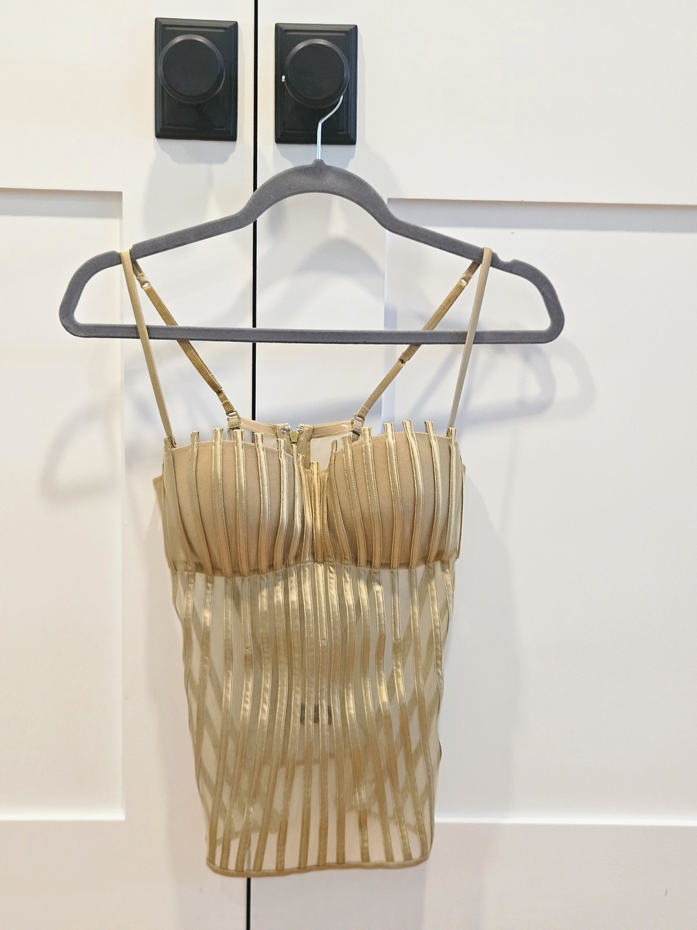 NWT Vintage La Perla Graphique Pleated Mesh Corset Bustier Top Gold 36B